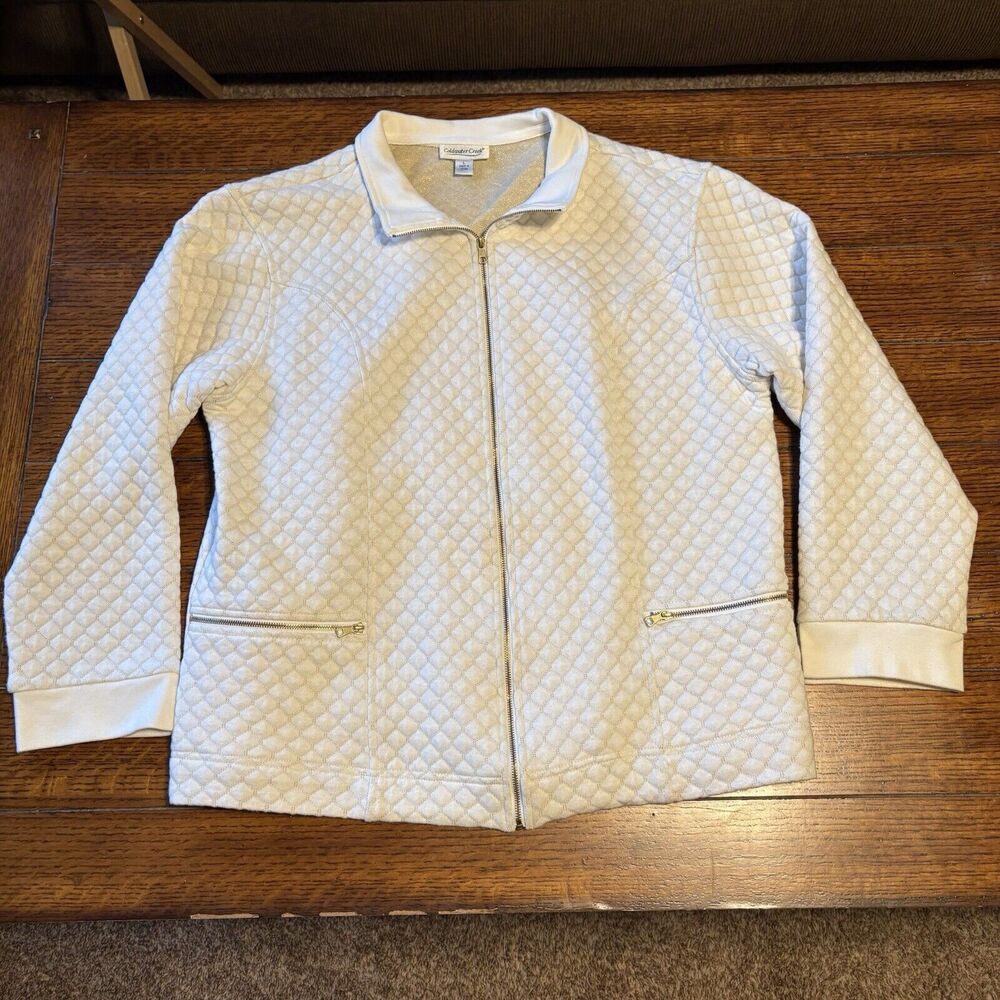 Coldwater Creek Jacket Womens Size L White Gold Quilted Metallic VTG Zip Up Coat